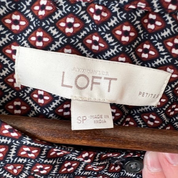 LOFT Petite Shirt Dress with Navy / Burgundy Pattern - Picture 8 of 11